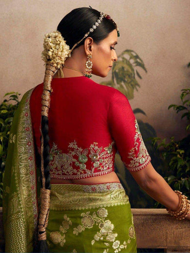 Glamorous Green Zari Woven Dola Silk Wedding Wear Saree With Blouse